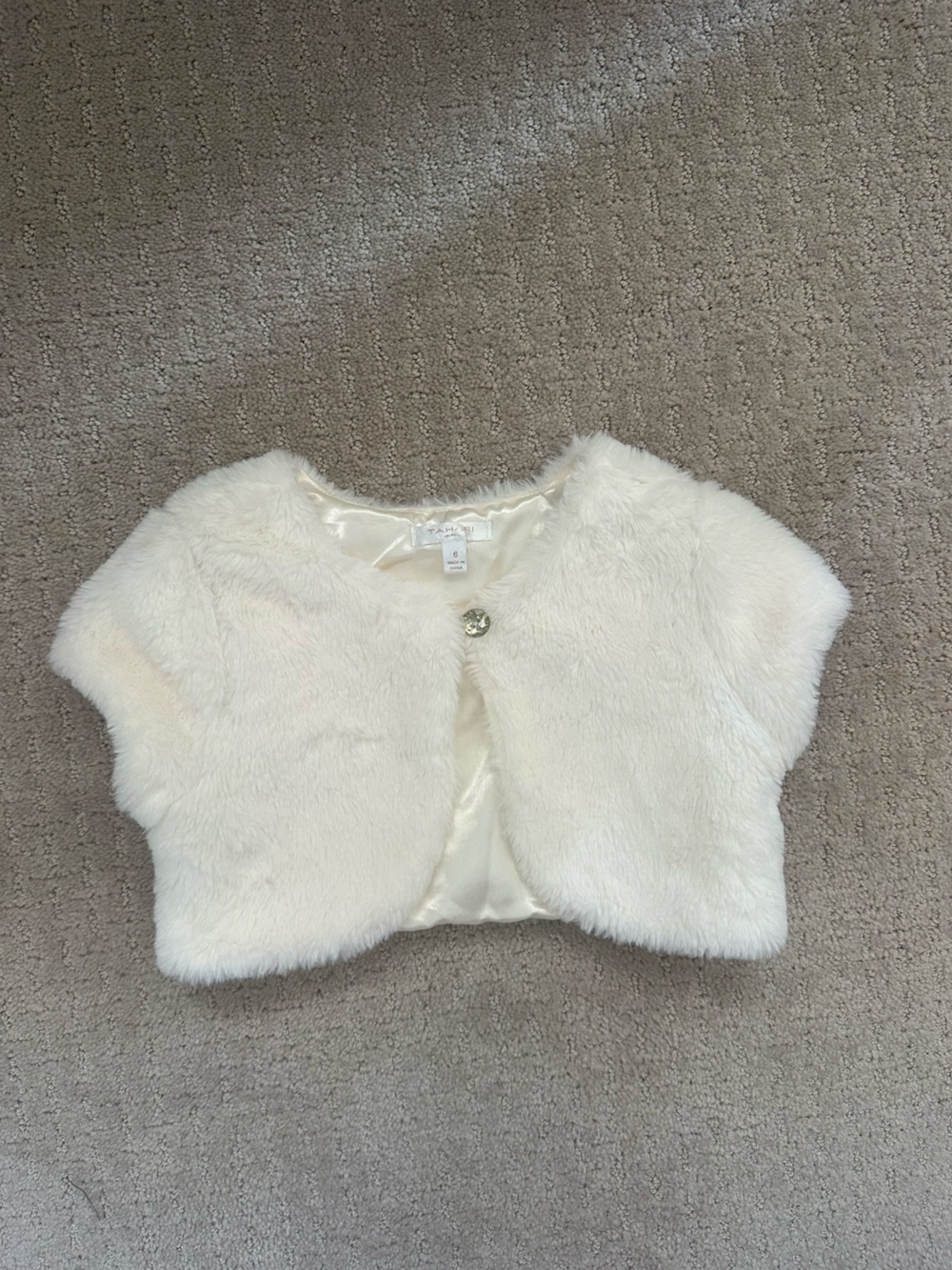 Tahari Cream Faux Fur Bolero for Girls